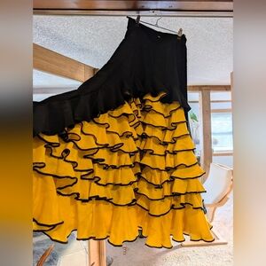 Black and Yellow Cascading Ruffle Flamenco Skirt
